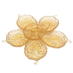 Vintage Federal Glass Amber Luster Leaf Shaped Mint Nut Candy Dish Set of 6 MCM